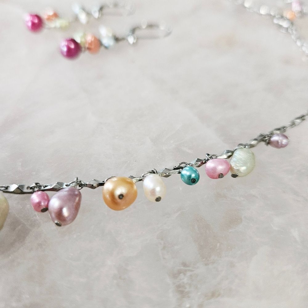 Vintage Demi Parure Multicolor Freshwater Baroque Pearl Necklace & Earrings Set - Picture 6 of 8